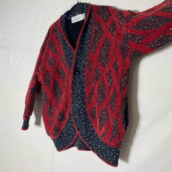 Vintage 90s Gil Aimbez Red & Dark Grey Oversized Cardigan L - Picture 10 of 16